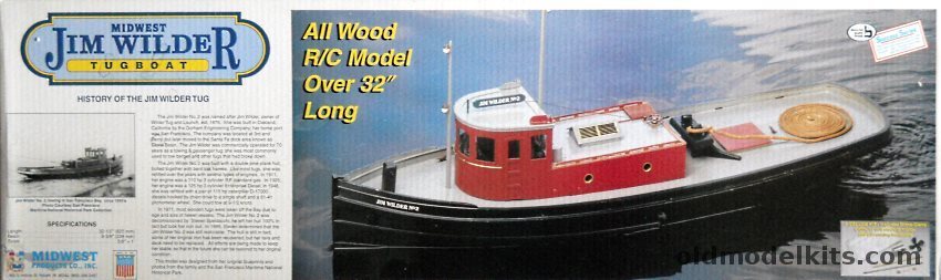 Midwest Jim Wilder Tugboat 1930s - 32 1/5 Inch Long Ship for R/C or Scale Display - With Motor And Running Hardware, 985 plastic model kit